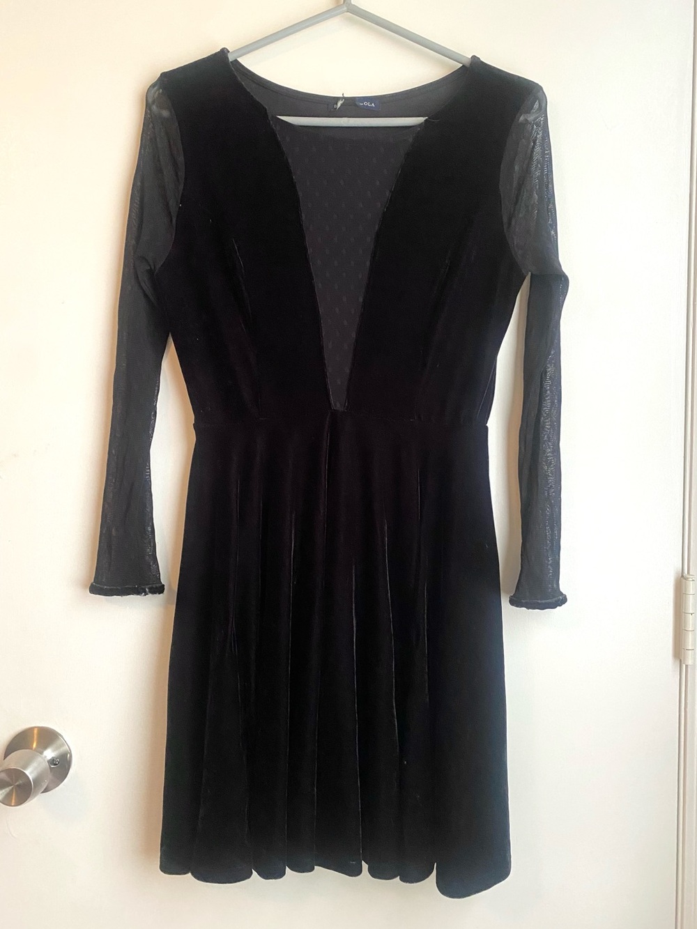 Black Velvet & Mesh Long Sleeve Goth Witchy Alternative Above Knee Dress